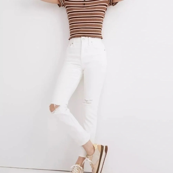 New Madewell The Perfect Vintage Crop Jean Knee Rip Edition - Picture 1 of 11